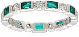 Platinum-Plated Sterling Silver Created or Genuine Gemstone All-Around Band Ring set with Swarovski Zirconia Accents