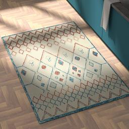 Amazon Brand – Rivet Handtufted Diamond-Patterned Cotton and Wool Area Rug, 4' x 6', Cream with Blue and Orange