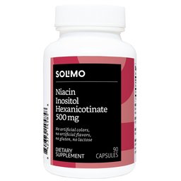 Amazon Brand - Solimo Niacin Inositol Hexanicotinate 500mg, 90 Capsules, Three Month Supply