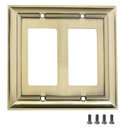 AmazonBasics 2-Gang Wall Switch Plate, 2 Pack, Antique Brass