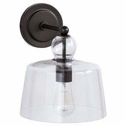 Amazon Brand – Stone & Beam Modern Wall Mount Sconce Fixture With Light Bulb And Glass Shade - 16 x 8 x 10 Inches, Black