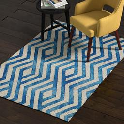 Amazon Brand – Rivet Modern Geometric Rug, 4' x 6', Blue, Ivory