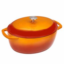 AmazonBasics SXO-7QTJ Oval Enamelled Cast Iron Dutch Oven - 6.6 l, Orange, 327 x 259 x 140 mm