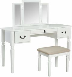 AmazonBasics Classic Grand 3-Piece Mirror Table Vanity Set with Stool - White