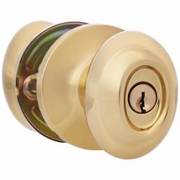 AmazonBasics Entry Door Knob with Lock, Oval Egg, Polished Brass