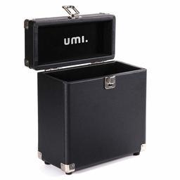 Umi Vinyl Record Storage Box and Holder, Portable Retro Record Album Storage Case For 25+ Albums, Vinyl Records Collections Storage Organizer Display Box - 7 Inch (Black)