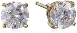 Amazon CollectionYellow-Gold-Plated Sterling Silver Swarovski Zirconia Round-Cut Stud Earrings (2 cttw)