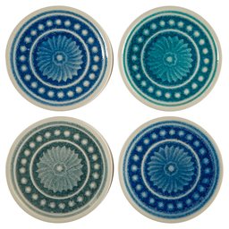 Amazon Brand – Stone & Beam Medallion Round Stoneware Tile Coaster Set - Set of 4, 4.25 Inch, Teal and Blue