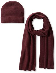 Thirty Five Kent Men's Cashmere Seed Stitch Marled Scarf and Hat, Merlot