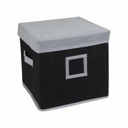 Amazon Brand - Solimo Fabric Storage Box with Lid, Small, Black and Grey