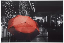 Amazon Brand – Rivet Red Umbrella in The Black and White City Wall Art Decor, 24