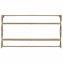 Amazon Brand – Rivet Modern 2-Tier Floating Bookcase Shelf Unit - 18 x 32 x 6 Inch, Natural Wood and Gold