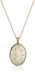 14k Gold-Filled with Floral Design and Center Signet Oval Hand Engraved Locket Necklace, 18