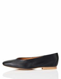 FIND Square Toe Soft Leather Ballet Flats, Black, 3 UK (36 EU)