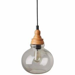 Amazon Brand – Rivet Mid Century Modern Glass Globe Pendant Chandelier Fixture With Light Bulb - 14.25-60 Inch Cord, Wood and Black