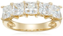 Amazon CollectionYellow Gold-Plated Sterling Silver Swarovski Zirconia Princess-Cut 5 Stone Ring, Size 8