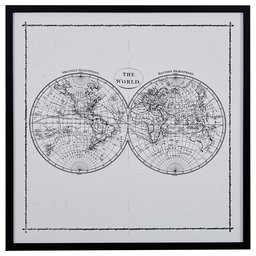 Rivet World Map Hemisphere Print in Black and White Vintage Wall Art