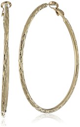 18k Yellow Gold Plated Sterling Silver Diamond-Cut 2.5x60 Clutchless Hoop Earrings