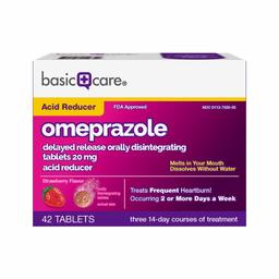 Basic Care Omeprazole Delayed Release Orally Disintegrating Tablets, 20 mg, Acid Reducer, Strawberry Flavor, 42 Count