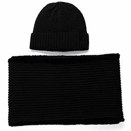 Jeff & Aimy 2 Piece Wool Knit Hat & Scarf Sets Black Beanie Neck Gaiters Fleece Winter Hat Balaclavas