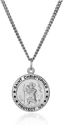 Sterling Silver Round Saint Christopher Medal with Stainless Steel Chain, 20