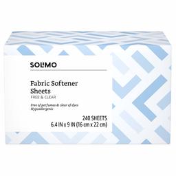 Amazon Brand - Solimo Fabric Softener Sheets, Free & Clear, Hypoallergenic, Free of Perfumes Clear of Dyes, 240 Count