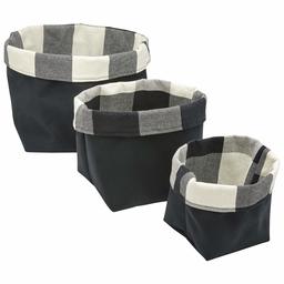 Amazon Brand – Stone & Beam Reversible Plaid Canvas Storage Organizer Tote Set - Set of 3, Black / White