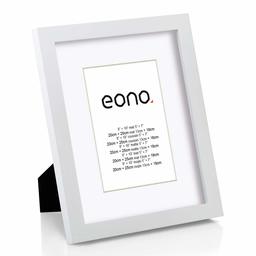 Eono by Amazon - Cornice PortaFoto 20x25 cm in Legno Massello Vetro ad Alta Definizione da Parete per Foto 13x18 cm con Passepartout o 20x25 cm Senza Passepartout Colore Bianco