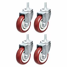 AmazonCommercial 4-Inch Stem Swivel PVC Caster, Red, 4-Pack