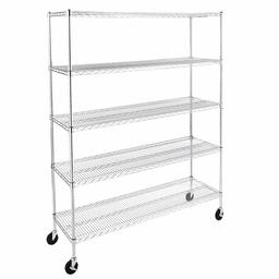 AmazonCommercial Heavy-Duty 5-Tier Steel Wire Shelving with Optional Wheels, NSF Certified, 60