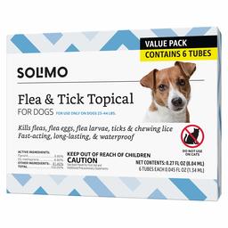 Amazon Brand - Solimo Flea and Tick Topical Treatment for Dogs, For Medium Dogs (23-44 pounds), 6 Doses