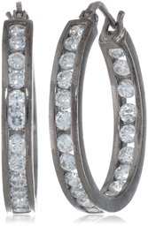 Sterling Silver Cubic Zirconia Medium Round Hoop Earrings (3/4 cttw)