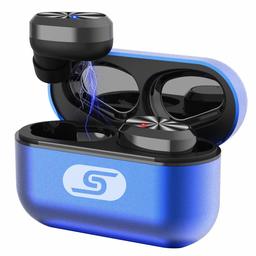 TWS - Auriculares Bluetooth W5s 5,0 V para iPhone/Samsung portátil IPX5 Resistente al Agua, Auriculares inalámbricos con Funda de Carga de Metal Inteligente (Azul)