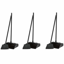 AmazonCommercial 2-Piece Upright Lobby Dust Pan & Broom Set - 3-Pack