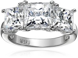 Amazon CollectionPlata de ley platinum-plated Swarovski Zirconia Princess 3Â Piedra Anillo