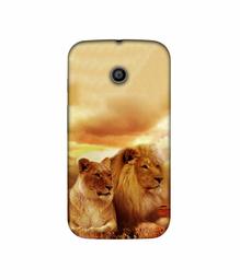 Amazon Brand - Solimo Designer Lion with Lioness 3D Printed Hard Back Case Mobile Cover for Motorola Moto E 1st Generation