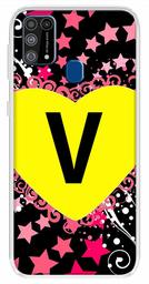 Amazon Brand - Solimo Designer Multicolor Heart Pattern Alphabet-V Printed Soft Back Case Mobile Cover for Samsung Galaxy M31