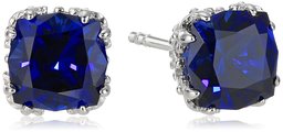 Created Sapphire Jubilee Cut Stud Earrings with Crown Setting in Sterling Silver (7mm)