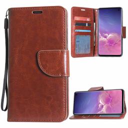 Amazon Brand - Solimo Leather Flip Cover Wallet Case for Samsung Galaxy S10 (Amber Brown)