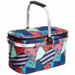 AmazonBasics Large 26 Litre Insulated Foldable Shopping Bag Cooler with Aluminium Handles, Patchwork Design