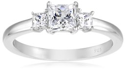 Platinum-Plated Sterling Silver Princess-Cut 3-Stone Ring made with Swarovski Zirconia (1 cttw), Size 8