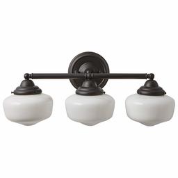 Amazon Brand – Stone & Beam Schoolhouse Vanity Fixture With 3 Light Bulbs And Glass Opal Shades - 23.25 x 9.5 x 10 Inches, Matte Black