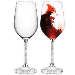 Umi Red Wine Glasses Lead Free 12oz Set of 2 with Clear Long Crystal Diamond Stem - Birthday, Anniversary or Wedding Gifts