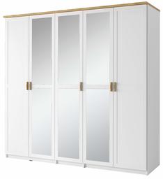 Amazon Brand - Movian Cinca 5-Door Wardrobe with Mirrors and Internal Storage Compartments, 226 x 216 x 62cm, White/Oak-Colour Accents