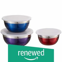 (Renewed) Amazon Brand - Solimo Stainless Steel Storage Bowls Set, 18 cm, 3-Pieces, Silver