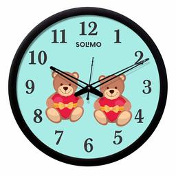 Amazon Brand - Solimo 12-inch Wall Clock - Sibling Cute Teddy (Silent Movement, Black Frame)