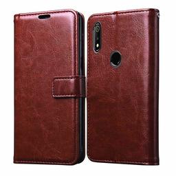 Amazon Brand - Solimo Flip Leather Mobile Cover (Soft & Flexible Back case) for Realme 3 Pro (Brown)