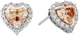 Amazon CollectionPlatinum Plated Sterling Silver simulated Citrine Heart Halo Stud Earrings with Swarovski Zirconia Accents Earrings