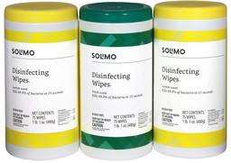 Amazon Brand - Solimo Disinfecting Wipes, Lemon Scent & Fresh Scent, 75 Wipes Each (Pack of 3)