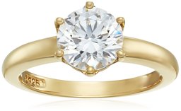 Yellow-Gold-Plated Sterling Silver Swarovski Zirconia Round Solitaire Ring, Size 7